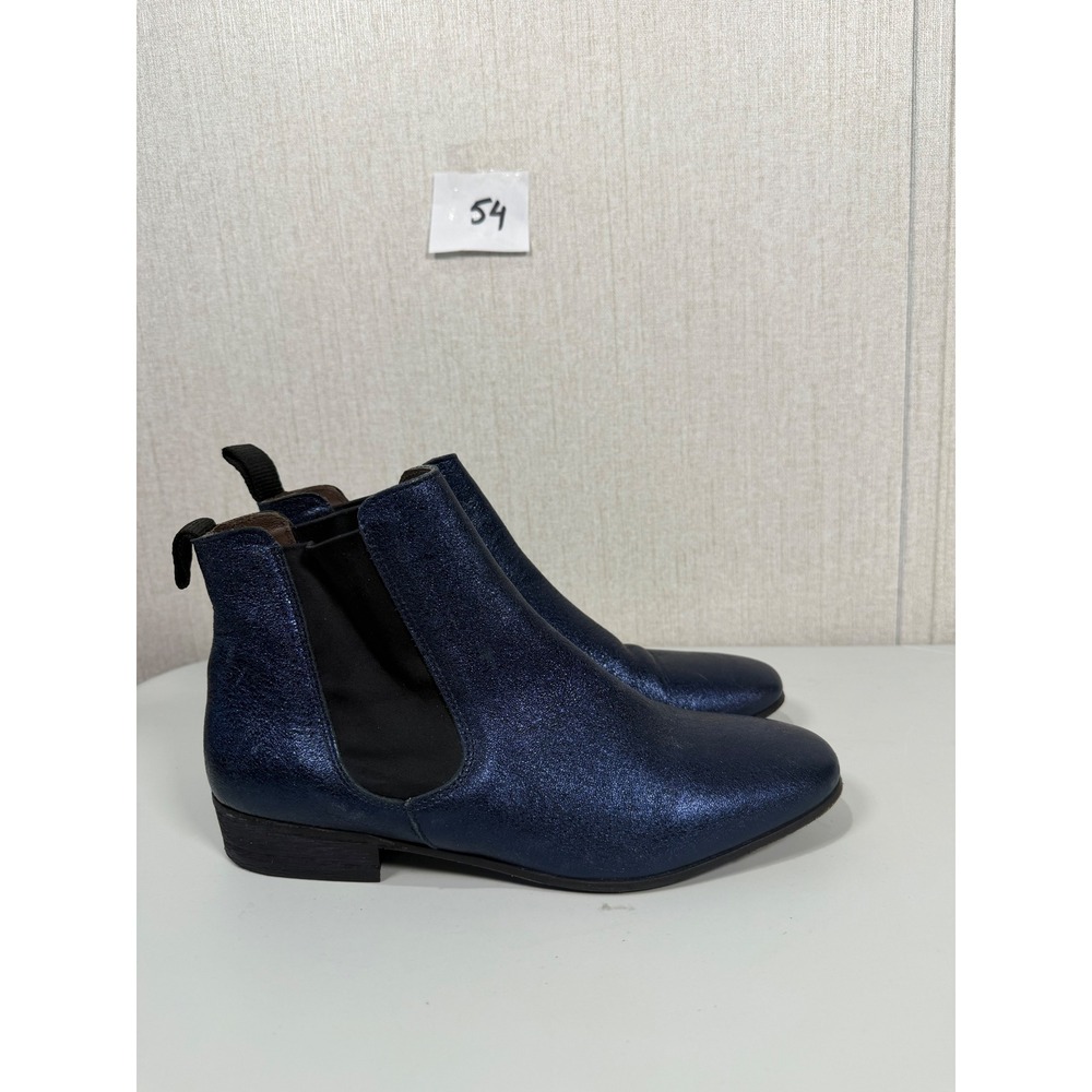 Boemos Metallic Blue Leather Chelsea Boots Made in Italy Size 38 Ankle Booties